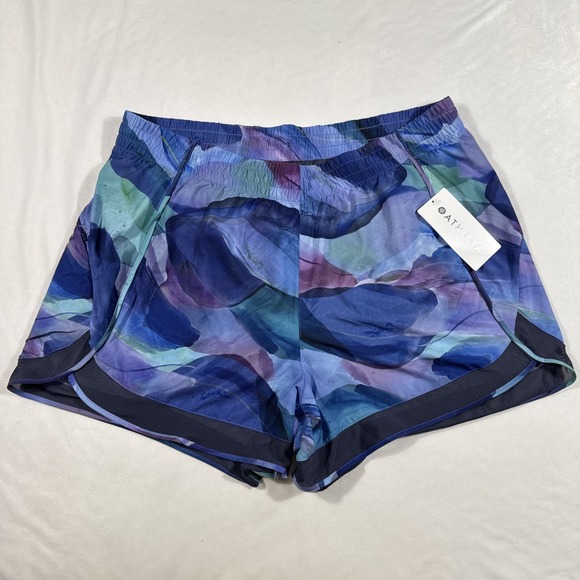 Athleta Shorts 4" Womens 2X Plus Blue Multi Printed Mesh Racer Run Make A Splash - Picture 1 of 6